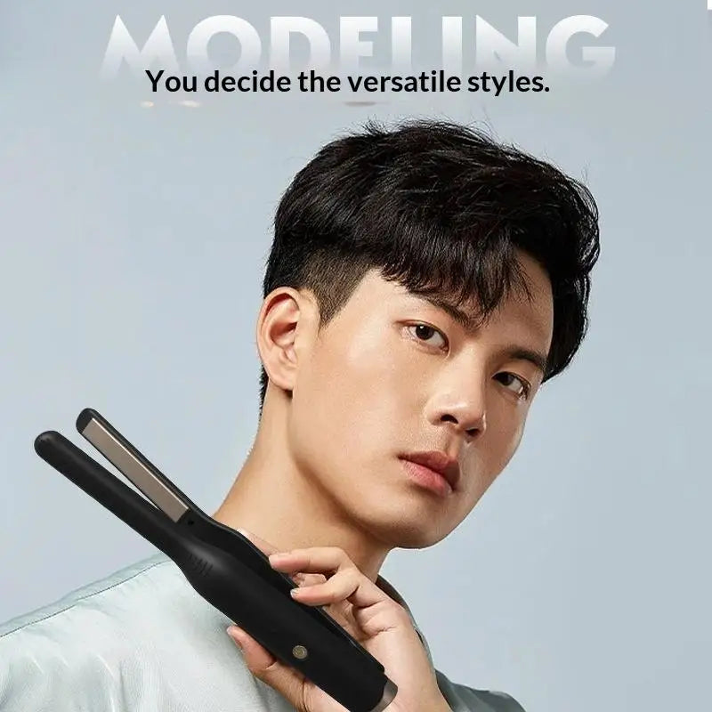 Portable Men's Hair Straightener & Curler Iron Dual Use Travel Ceramic Fast Heating Short Hair Travel Styling Tool