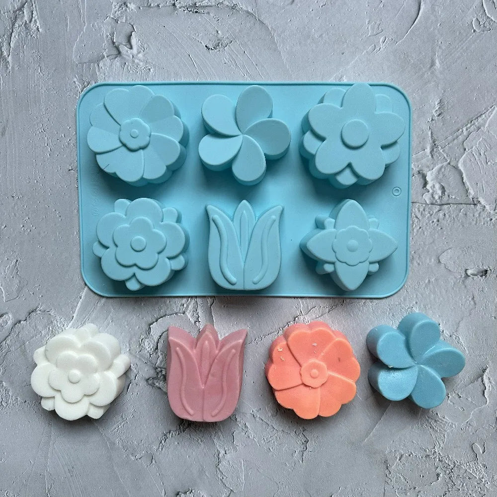 6 Cavity 6 Type Flower-shaped Of Tulip Silicone Mold Suitable For Soap Candle Hand Making DIY Cake Chocolate Dessert Baking Mold