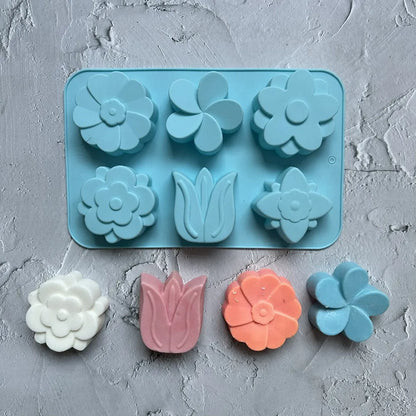 6 Cavity 6 Type Flower-shaped Of Tulip Silicone Mold Suitable For Soap Candle Hand Making DIY Cake Chocolate Dessert Baking Mold