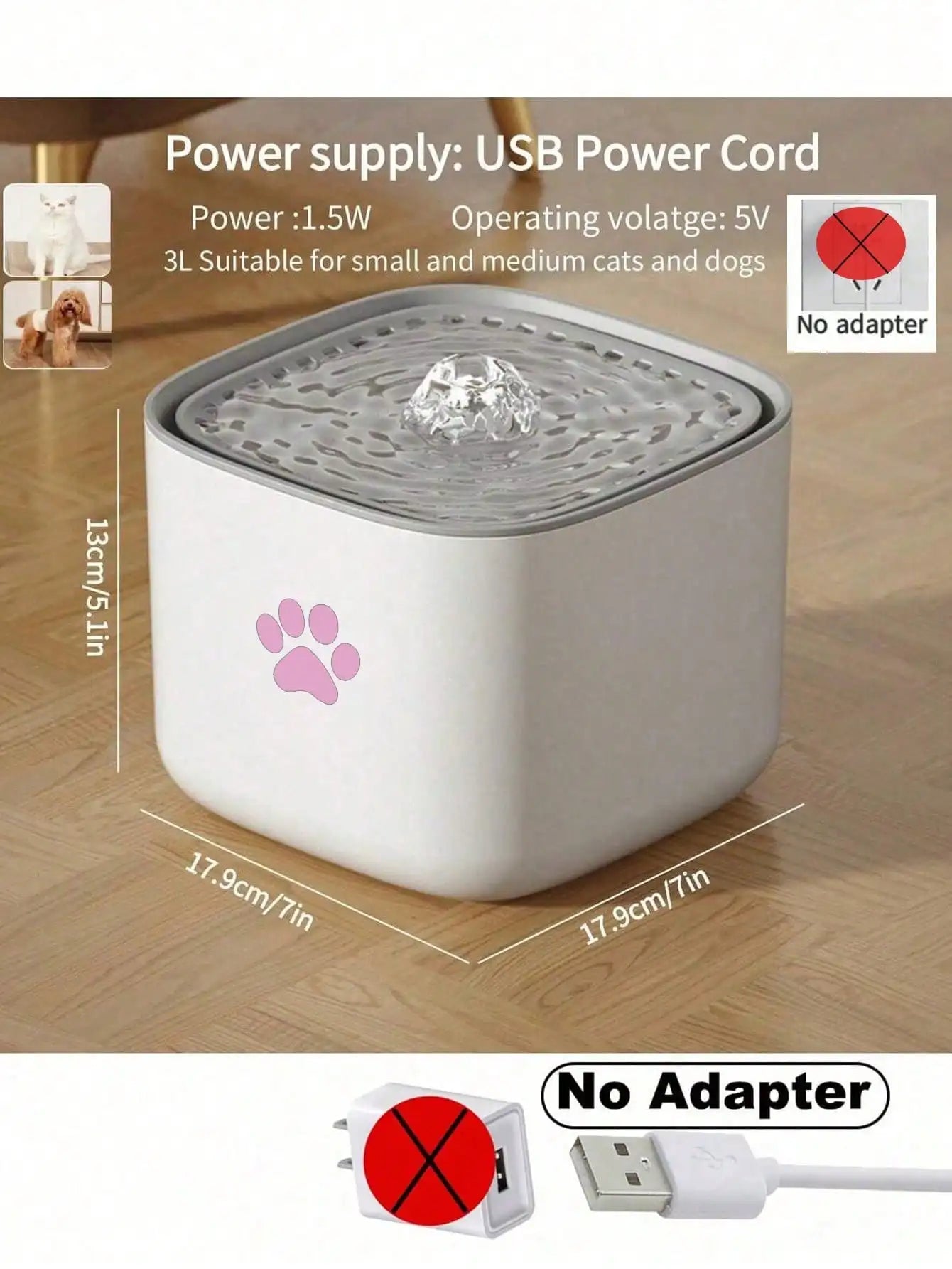 3L/101.45oz pet water fountain, suitable for cats and dogs, with automatic fountain and filter, quiet water circulation system,