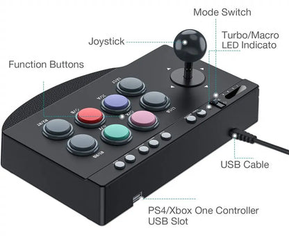 PXN 0082 Wired Game Joystick Arcade Console Street Fighter Controller Gaming Joystick for USB PS3/PS4/Switch/PC/Android TV /XBOX
