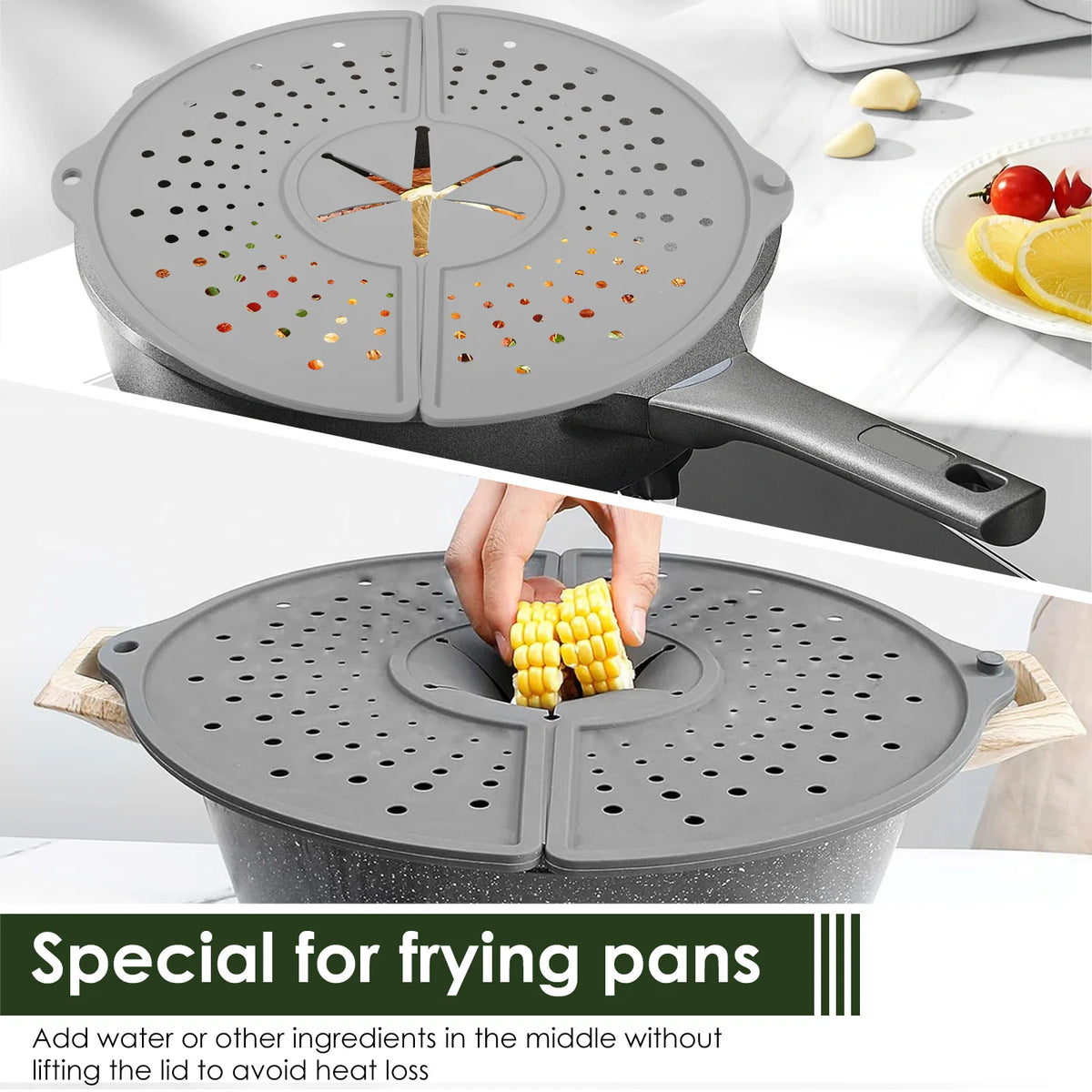 Multiuse Silicone Splash Guard Foldable Oil Splatter Screen for Frying Pan Heat Resistant Pot Lid Kitchen Cooking Tools