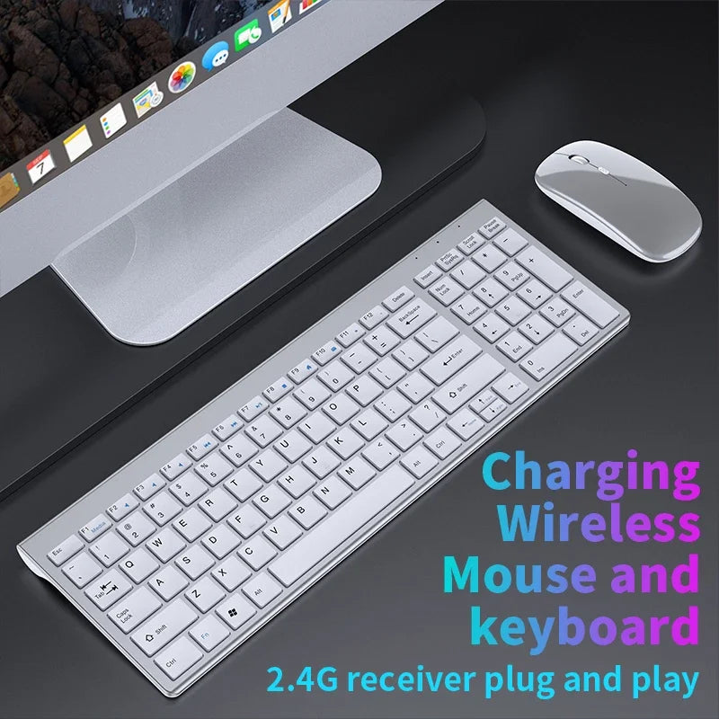 Wireless Keyboard and Mouse Combo Bluetooth 5.0 & 2.4G Rechargeable Multimedia Keyboard Mouse Set for Laptop PC TV iPad Android