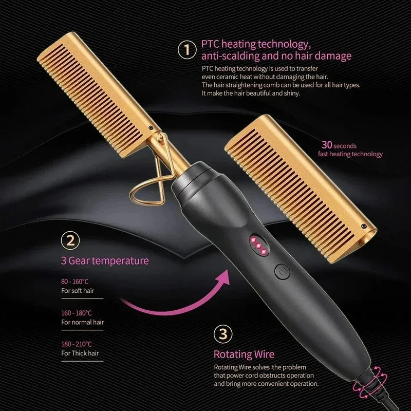 Portable Ceramic Hair Curler Electric Hot Heating Comb Hair Straightener Curler Wet Dry Hair Straightening Hair Styling Tool