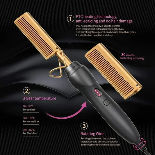 Portable Ceramic Hair Curler Electric Hot Heating Comb Hair Straightener Curler Wet Dry Hair Straightening Hair Styling Tool