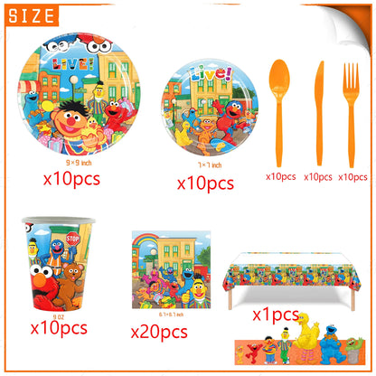 Sesame Streeted Balloons Cartoon Theme Happy Birthday Banner Party Decoration Disposable Tableware Background Cake Topper Ballon