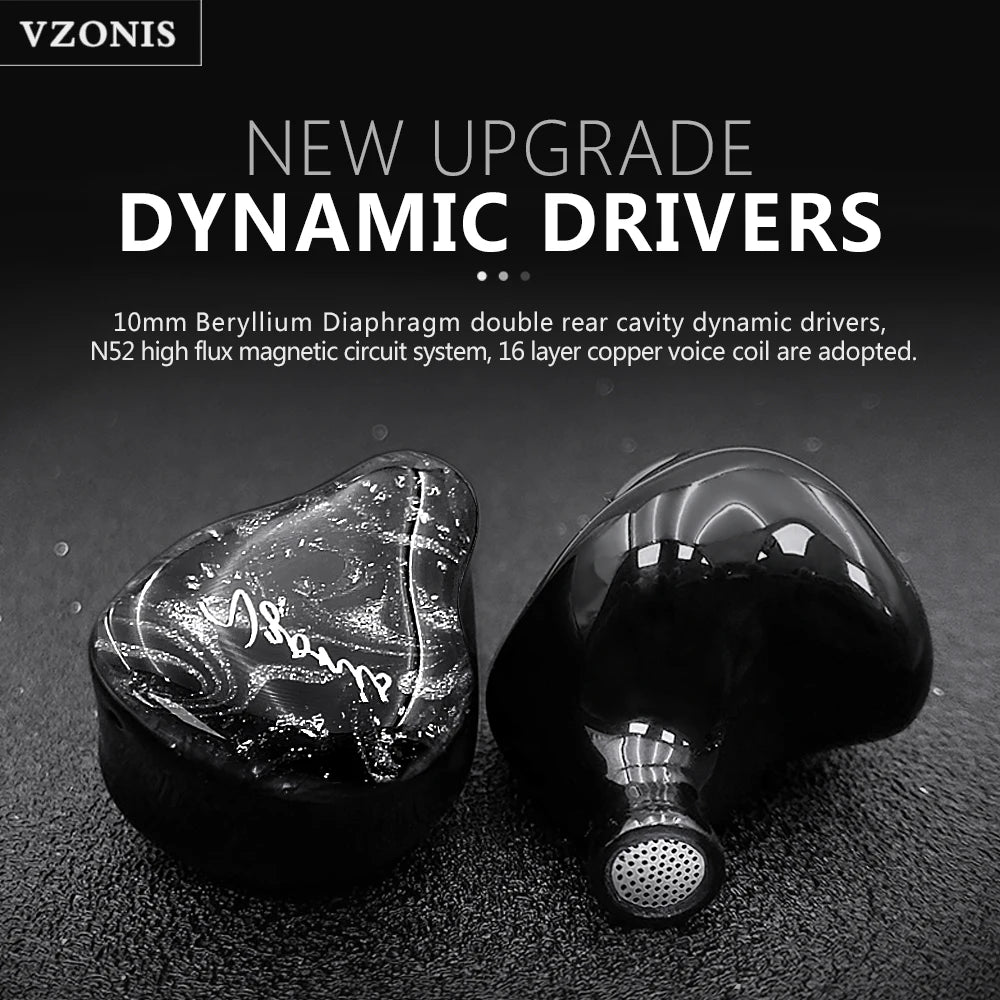 Vzonis Resin 3D Printed 10MM Dual Dynamic Driver HiFi IEM In Ear Earphones High-Resolution Monitoring Fever Music Headphones
