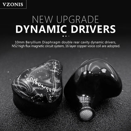 Vzonis Resin 3D Printed 10MM Dual Dynamic Driver HiFi IEM In Ear Earphones High-Resolution Monitoring Fever Music Headphones