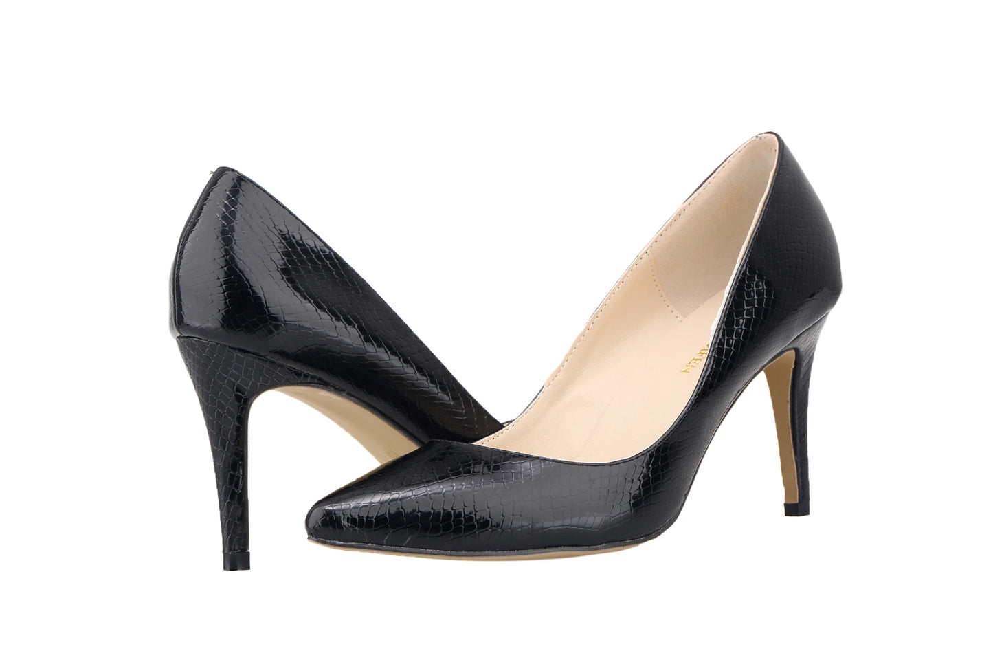 Women Shoes Fashion 8cm Sexy Crocodile Pattern Pointed Toe High Heels Pumps Office Med Heels Gold Silver Wedding Shoes Plus Size