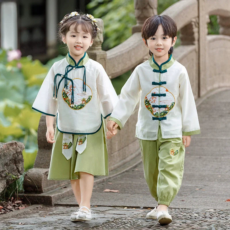 Fashion Hanfu Girl Suit Tang Costume Summer Chinese Style Boy Set Children's Sets Casual Kids Clothes Performance Baby Outfit