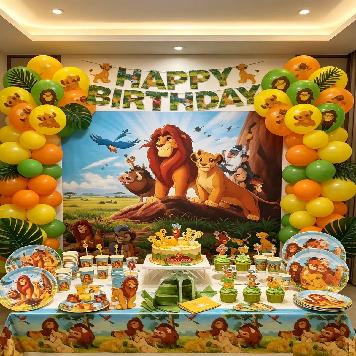 Lions Thme Boy Birthday Party Decorative Supplies Paper Cup Plates Napkin Caketopper Balloon For  Baby Shower Parties Decoration