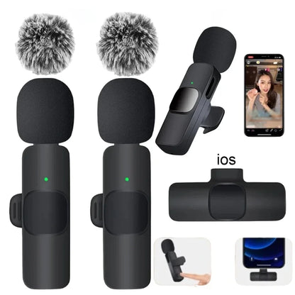 Basix 2.4G Wireless Lavalier Microphone Portable Audio Video Recording Mini Mic for iPhone Android Live Broadcast Gaming Phone