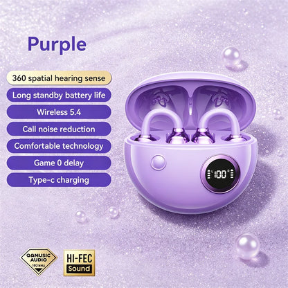 Open Wireless Earphone Fashion Plated Ear Clip Bluetooth Headset 9D Surround Stereo 0 Delay Long Battery Life Game Condenser Mic