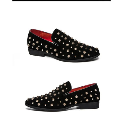 High Quality Casual Men Wedding Flats 2026 New Brand Black Spikes Mens Loafers Luxury Shoes Denim And Metal Sequins