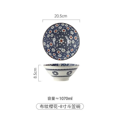 Japanese Ramen Bowl Household Soup Bowl Salad Bowl Ceramic Tableware Instant Noodle Bowl Ceramic Tableware