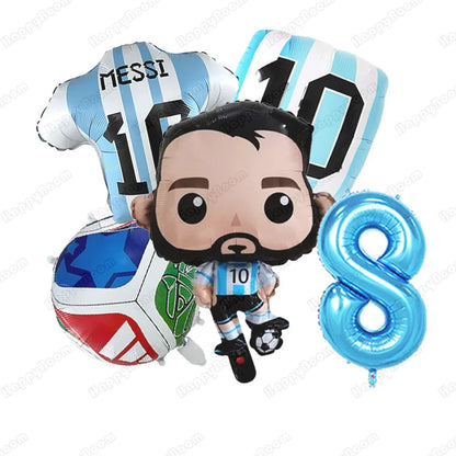 5Pcs Messi Soccer Birthday Aluminum Film Balloons Set Football Themed Birthday Party Decoration Supplies Party Photo Prop