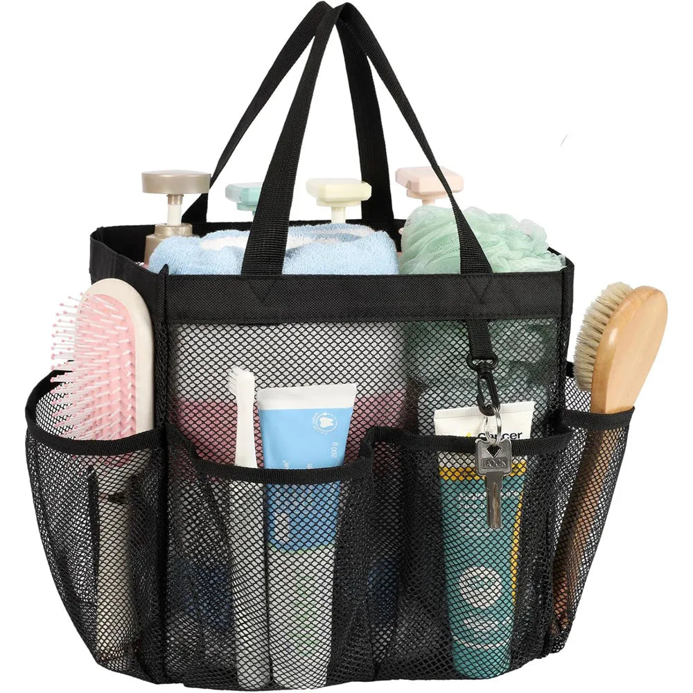 Mesh Shower Caddy Portable for College Dorm Room Essentials 8 Pockets 2 Handles Quick Dry Shower Bag for Travel BathroomHanging
