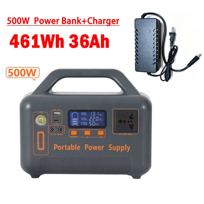 500W 220V Portable Power Station Solar Generator 461Wh 36Ah LiFePO4 Battery Power Bank for Outdoor Camping RV Emergency Energy