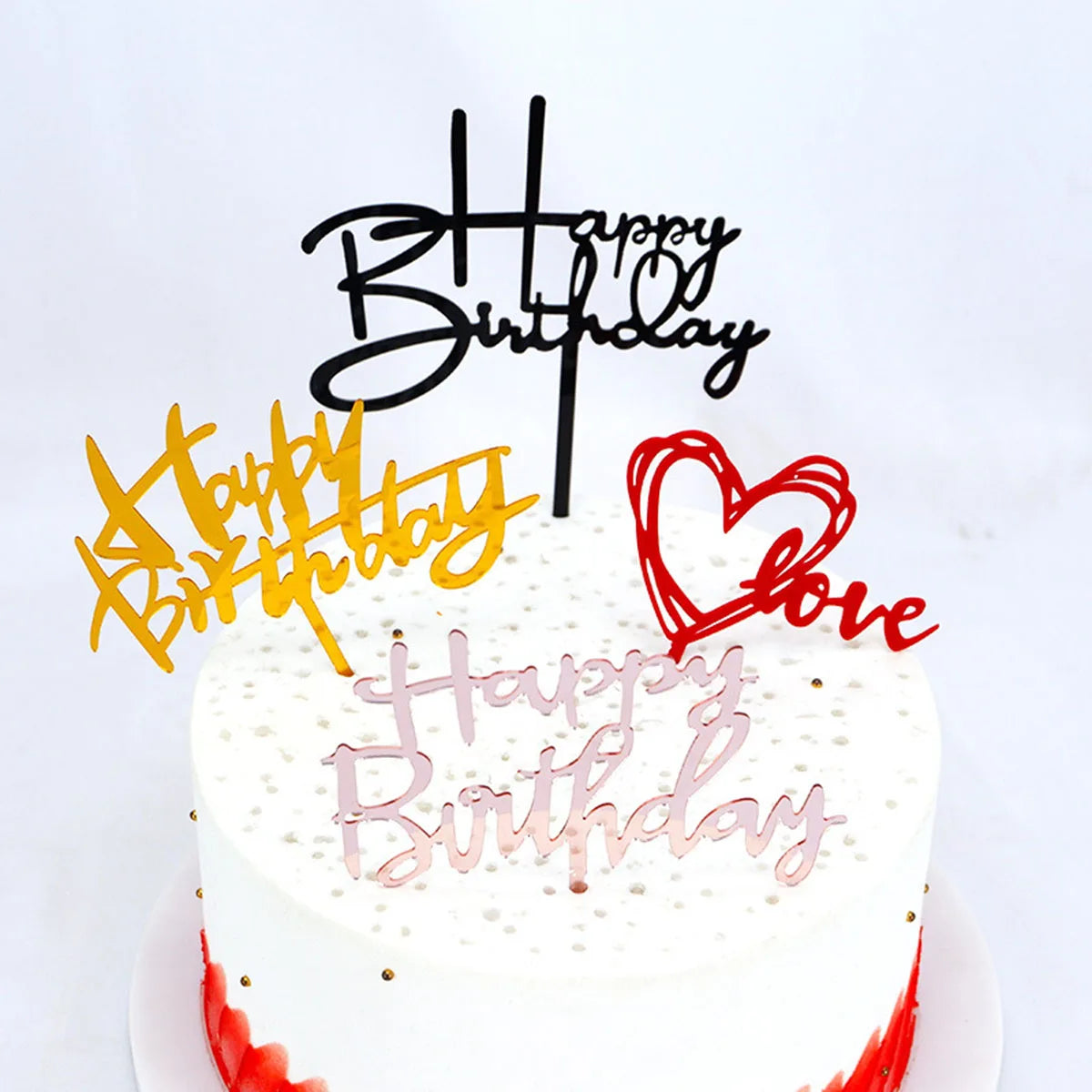 10pcs Multiple Styles Happy Birthday Cake Topper Black Gold Cake Toppers Baby Shower Cake Birthday Party Cake Flag Decorations
