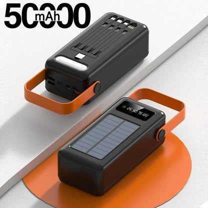 100000mAh Power Bank Portable Charger with Solar Panel, Fast Charging External Battery Pack, 4 Cables, Flashlight