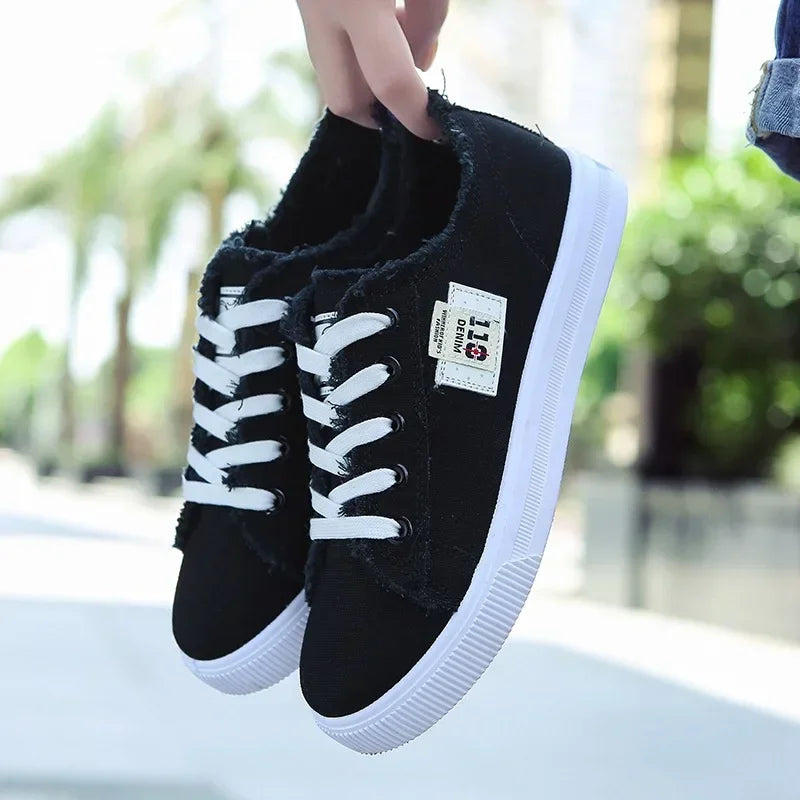 2024 Spring Summer Women Canvas Sneaker Low Top Denim Sneakers Ladies Lace-Up Flat Canvas Board Shoes Female Sapatos Femininos