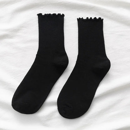 Ruffle Socks Women White Black Frilly Lolita Style Japanese Maiden Cute Kawaii Cotton Harajuku Princess Crew Socks Calcetines