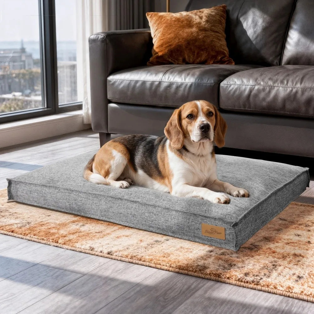Large Dog Bed Washable Rectangular Dog Pet Pillow Bed with Linen Cover Foam Base Waterproof Lining Calming Sleep Pet Bed Mattress