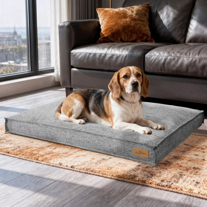 Large Dog Bed Washable Rectangular Dog Pet Pillow Bed with Linen Cover Foam Base Waterproof Lining Calming Sleep Pet Bed Mattress