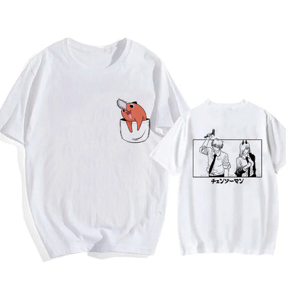 90s Japanese Anime Chainsaw Man T Shirt Cartoon Pochita T-shirt Makima Harajuku Graphic Tees Unisex Clothing Tops Tshirt Manga