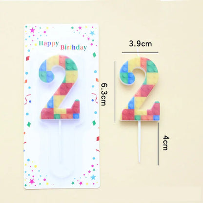 New Building Block Print Number Birthday Candle 0‑9 Digital Cake Topper Block Theme Colorful Cake Decor Birthday Party Supplies