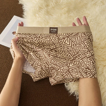 1/3 Pcs Men's Cotton Boxer Shorts Breathable Comfortable Underwear Man Printed Trendy Ethnic Retro Square Underpant Male Panties