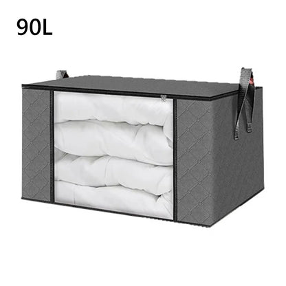 35L/60L/90L Foldable Storage Box Transparent Window Non-woven Fabric Clothes Storage Bins With Lids Dustproof