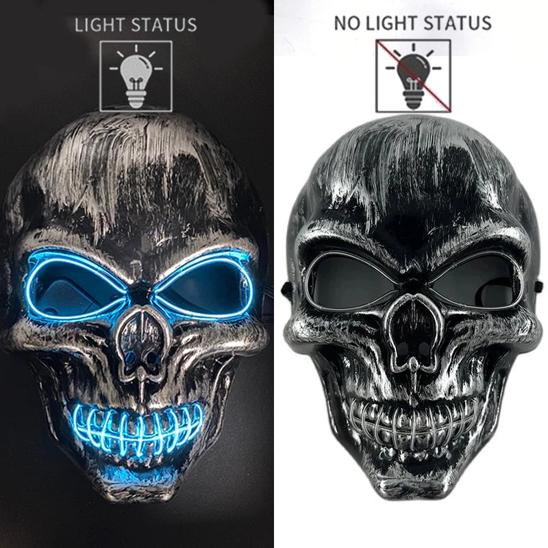 Evil Skull Mask Halloween Carnival Masquerade Haunted House Scary Decoration Cosplay Skeleton Scary Theme Party Light Up Mask