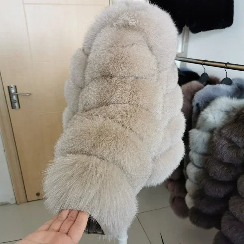 2023 Natural Real Fox Fur Coat Women Winter Warm Luxury Fur Jacket Detachable Long Sleeves Female Vest Furry Coats Outerwear