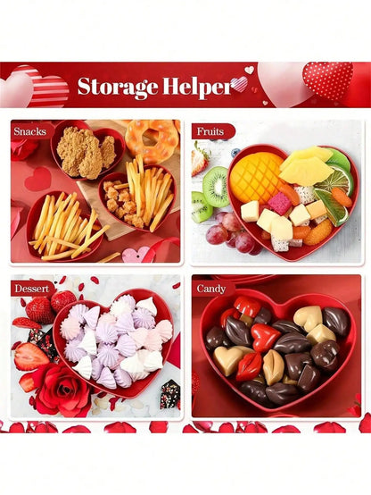 1/5/10/20pcs Plastic Heart Shaped Dinner Plate Set - Red And Pink Heart Themed Fruit Snacks Plate,Suitable For All Parties