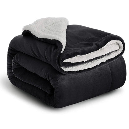 Sherpa Fleece Blanket Throw Black Soft Reversible Thick Plush Blankets Microfiber Winter Bed Blanket for Camping Couch Sofa