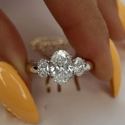 3/6cttw Real Moissanite Engagement Ring with Certificate 3-Stone Oval