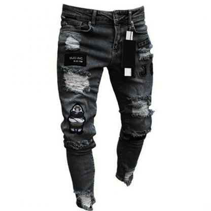 2025 New mbroidery Skinny Ripped Jeans Men Cotton Stretchy Hole Slim Fit Hip Hop Denim Pants Casual Jeans for Men Jogging Trouse
