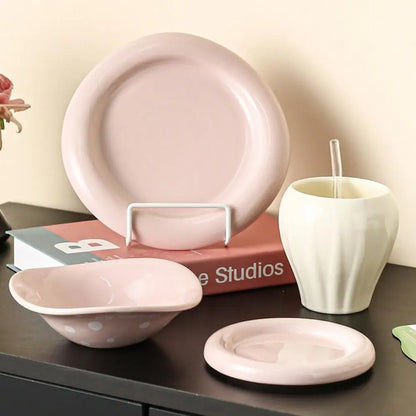 Mushroom Set Bowls and Plates for Home Kitchen Large Capacity Ceramic Bowl Western Plate Tea Desserts Tray Mushroom Tableware