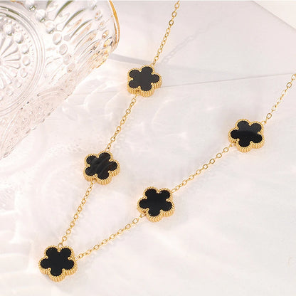 14K Gold Plated Stainless Steel Necklace Woman Five Leaf Petals Double