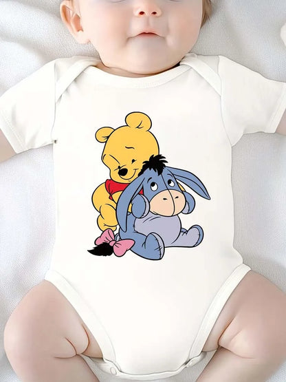 Cute Winnie The Pooh and Donkey Printed Baby Bodysuits One Piece Jumpsuit Clothes Toddler Boy Girl Short Sleeve Outfits