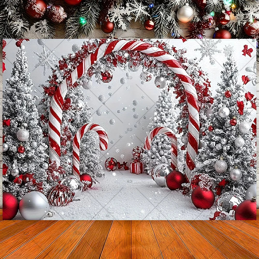 Winter Christmas Candy Vine Arch Theme Banner Background, Children's Birthday Party, Home Decoration Photography Backdrop Cloth