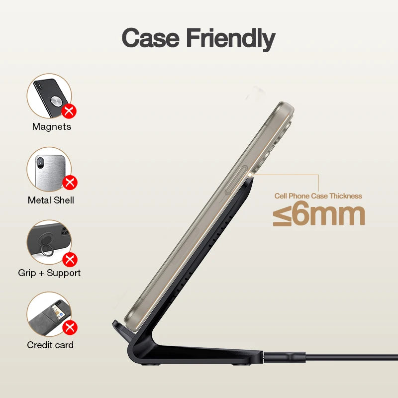1HORA Wireless Charging Stand 15W Fast Charging Overload Protection 60° Angle Upright For Motorola and Sony Samsung iPhone