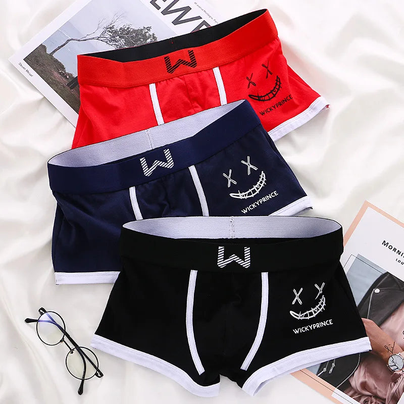 1/3/4 Pcs Mens Underwear Cotton Men Boxer Panties U-convex Man Breathable Underpants Sexy Comfort Male Boy Smiling Face Boxers