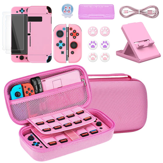 Switch Storage Bag 16 in 1 Switch Console Accessory With Switch Carry Case, Protective Case, Screen Protector Adjustable Stand
