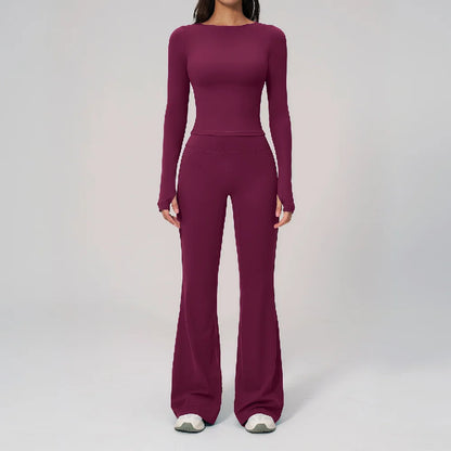 Two Pieces Yoga Set Slim Long Sleeved Gym Set High Elasticity Leggings Sportswear Women's Fitness Cycling Pilates Sports Suits