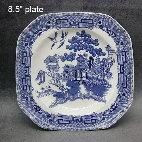 The Blue Willow Set Dinner Elegant England Ware Style Ceramic Breakfast Beef Plate Dishes Dessert Soup Dish Bowl