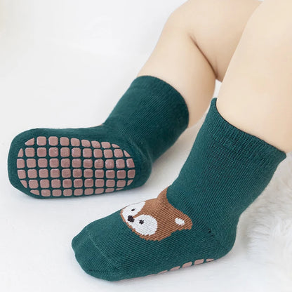 6 Pairs Cartoon Animal Baby Glue-On Socks, Kid's Anti-Slip Trampoline Socks, Suitable for Babies When They Are Learning to Walk