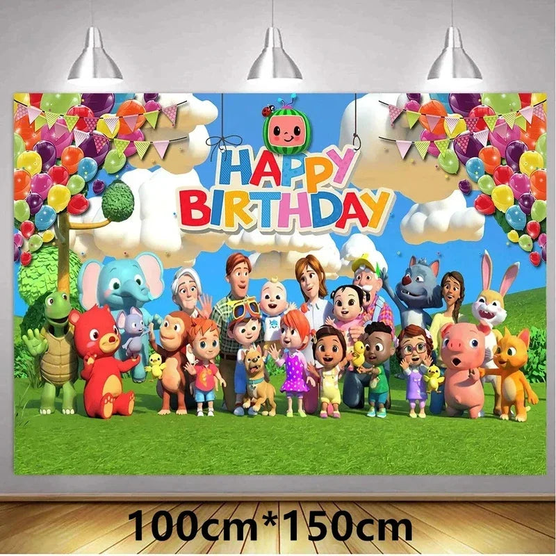 Cocomelon Balloon JJ Melon Watermelon Toy Happy Birthday Banner Party Decoration Backdrop Cake Topper JOJO Disposable Tableware
