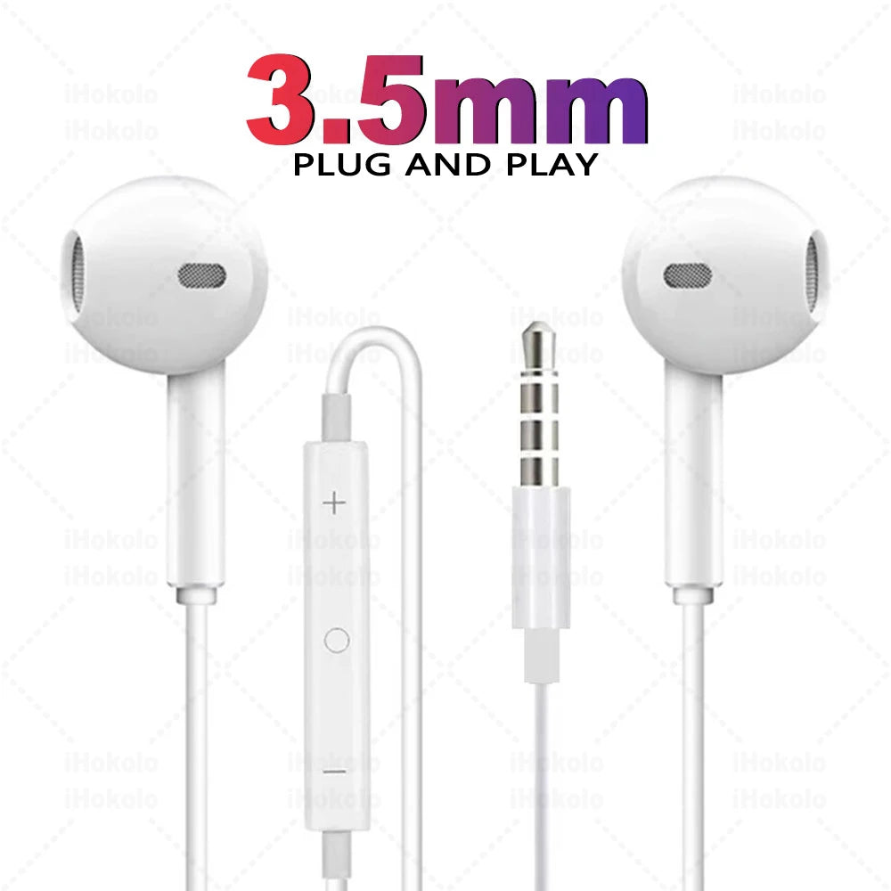Original Wired Earphones For Apple iPhone 17 16 15 14 13 12 11 Pro Max iPad In-Ear Earbuds For Lightning USB-C 3.5mm Headphones